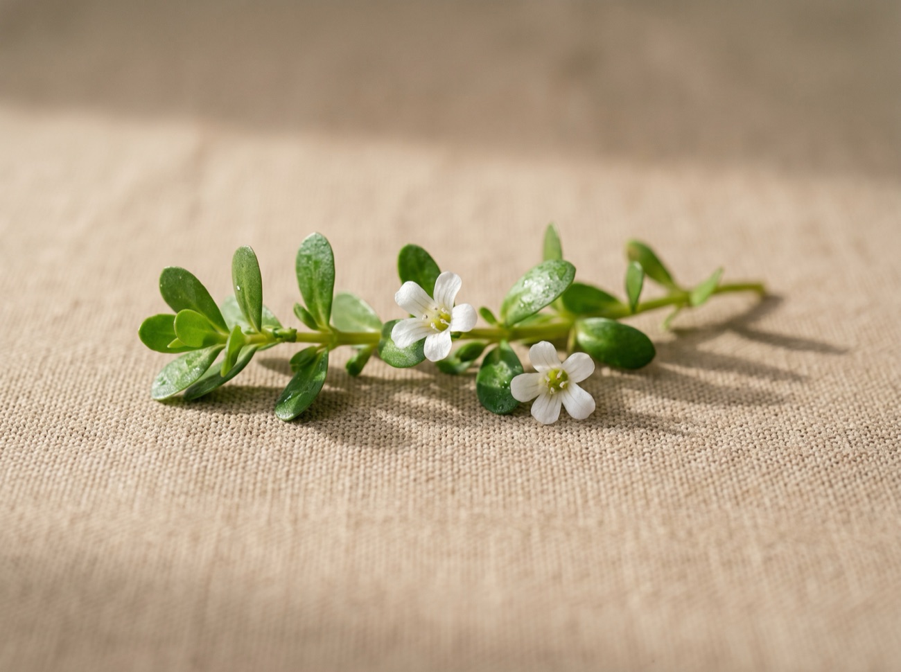 Bacopa monnieri, the herb standardised as Synapsa, with small pale flowers and succulent green leaves.