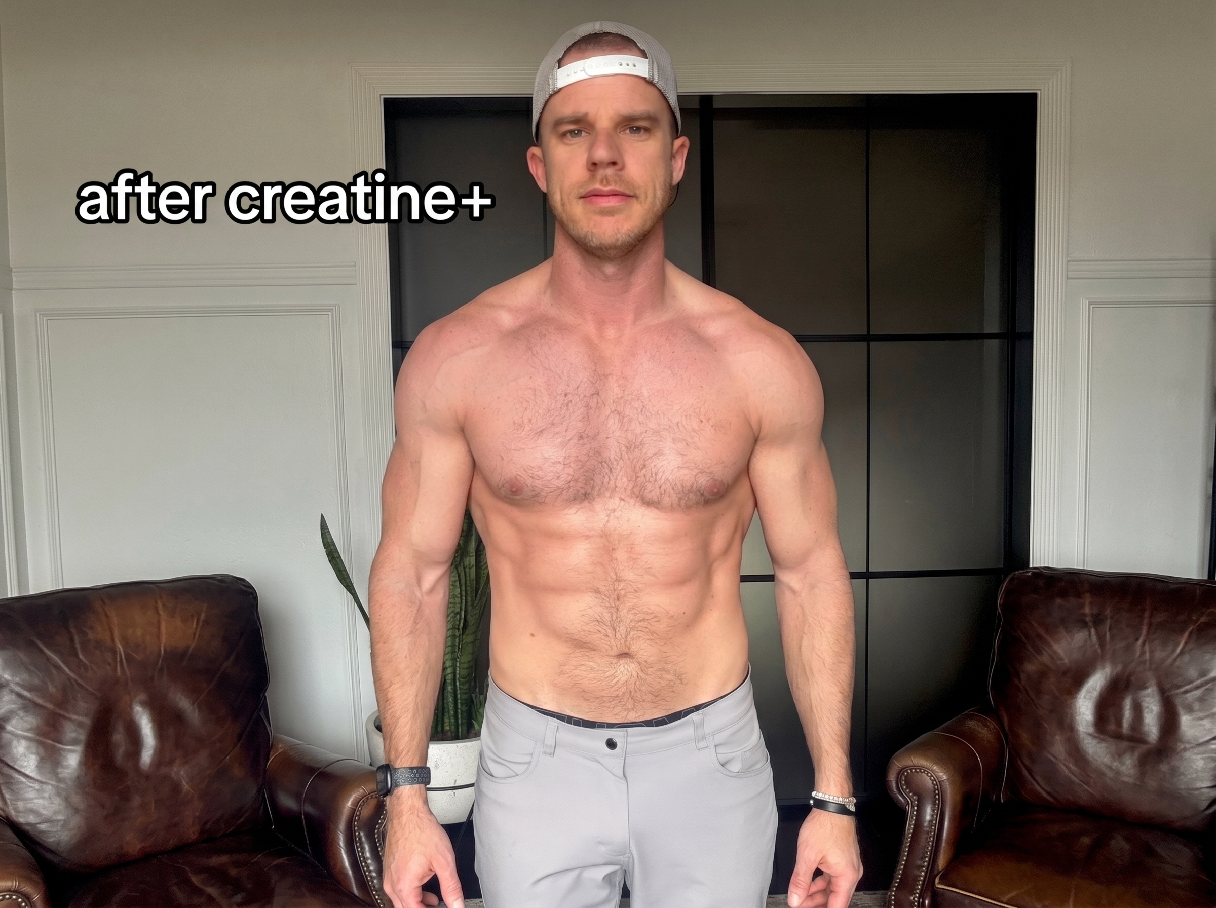 After photo: same man twelve weeks later showing visible muscle gain and reduced body fat.